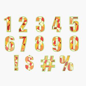 Set of numbers from 0 to 9 and symbols model
