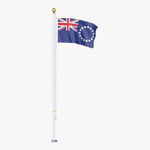 3D Cook Islands Flag Stand Pole Animated Loop