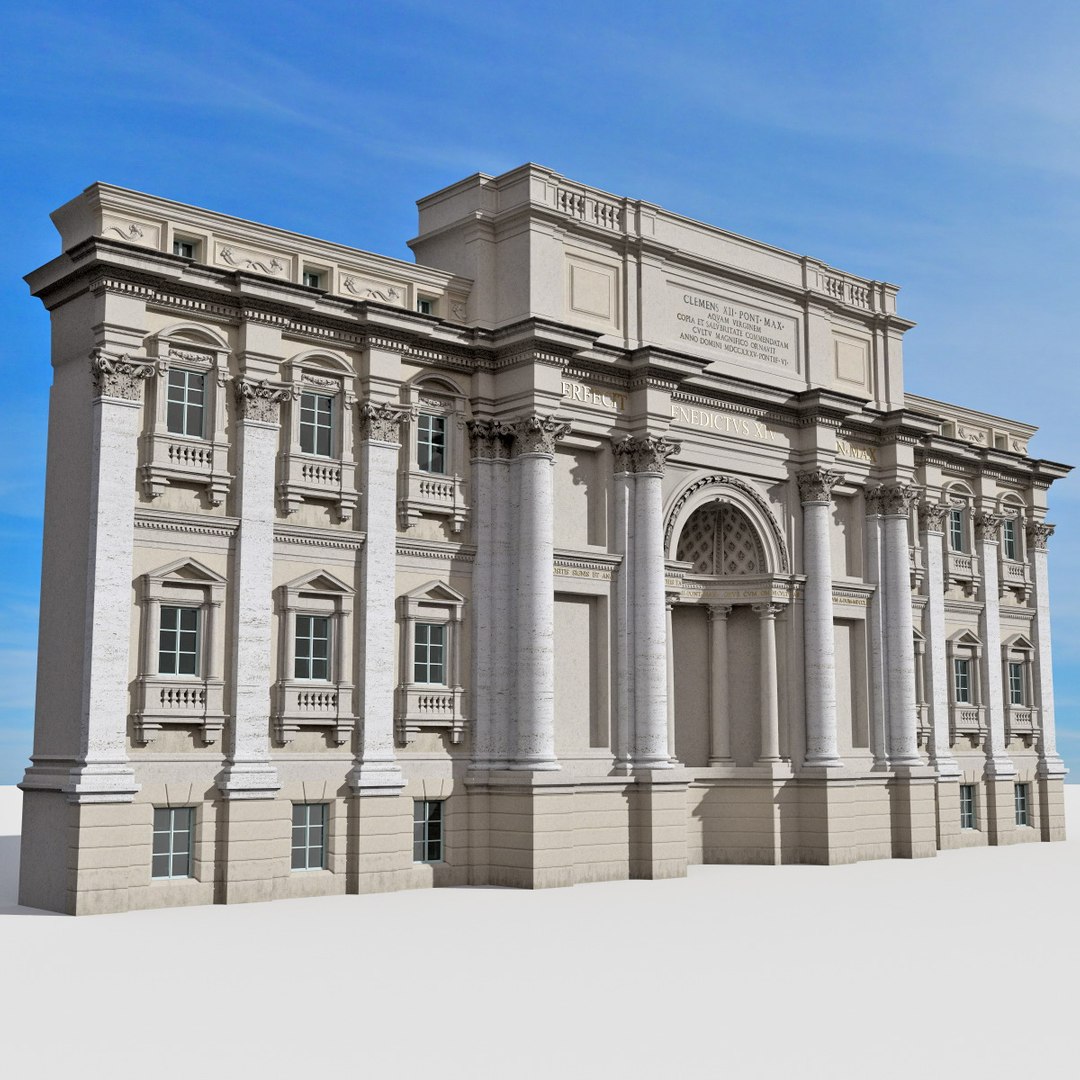 c4d trevi fountain building facade