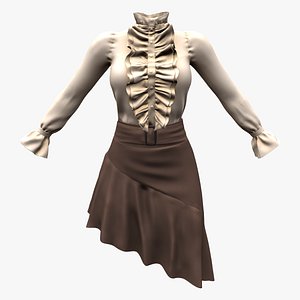 Asymmetric Skirt Victorian Blouse Outfit
