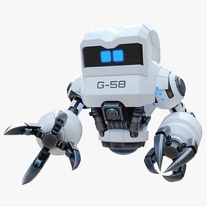 3D Cute Space Robot Rigged G-58 White1