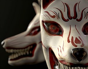 Japanese Kitsune Demon Fox Mask Low-poly 3D model