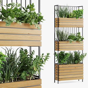 Herb Shelf with Wooden Boxes 3D model
