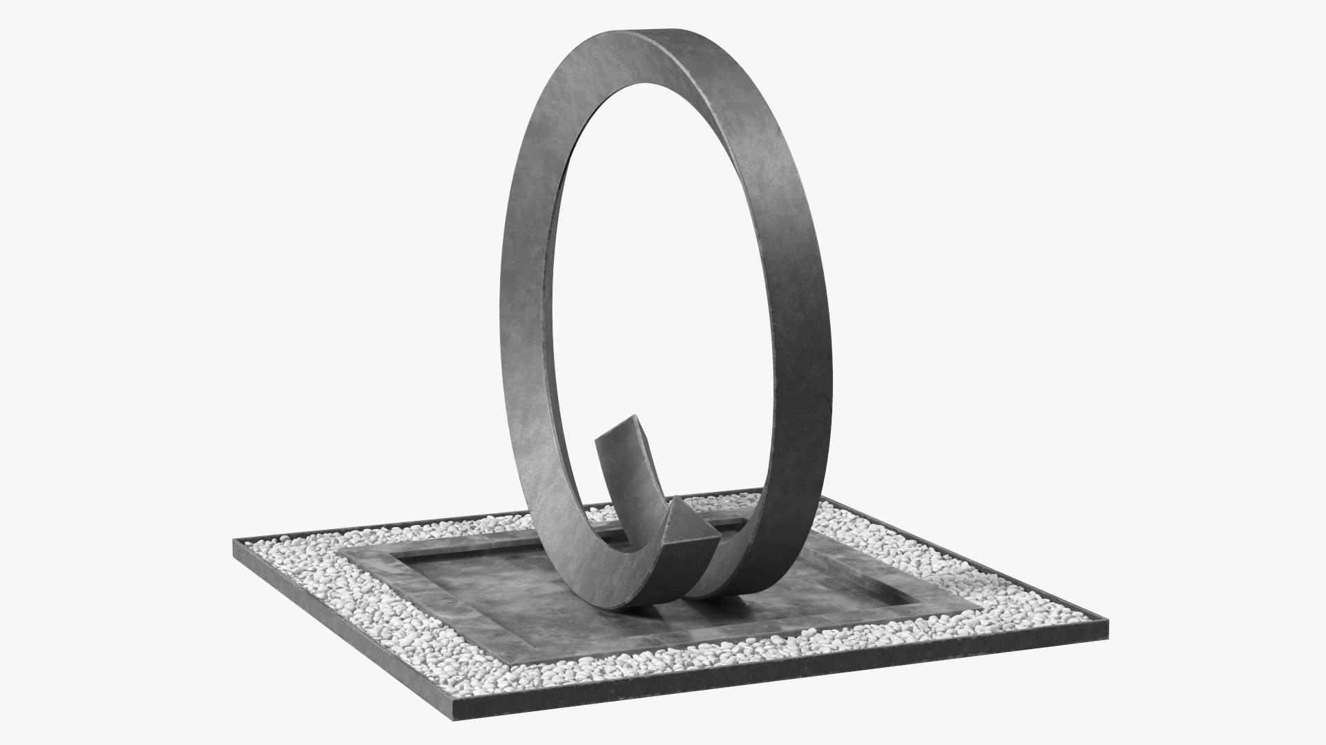 Round Park Fountain with White Pebble No Water 3D model preview