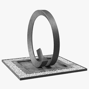 Round Park Fountain with White Pebble No Water 3D model