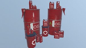 3D OIL Barrel and Technical liquid bottles LowPoly Gameready PBR Low-poly