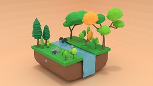 3D Low poly Nature Pack - 11 Trees  7 Rocks model