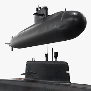 Modern Diesel-Electric Submarine Black Rigged for Maya