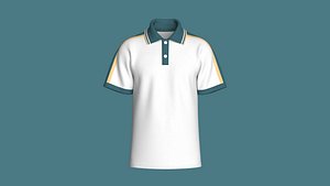 Men Striped Shoulder Polo Shirt 3D model