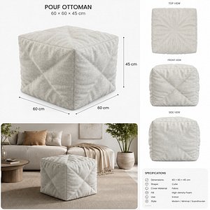 Nordic Quilted Fabric Pouf Ottoman