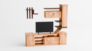 3D Modern Wooden TV Cabinet with Wall Shelves