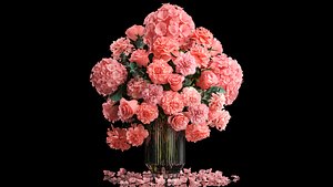 Bouquet of pink flowers roses peony hydrangea 342 3D model