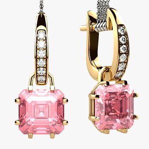 8mm Emerald Cut Gems Gold Earrings