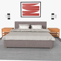 Upholstered Bed Set with Nightstands and Wall Lamps Grey