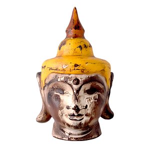 Antique Wooden Buddha Head Yellow 3D model
