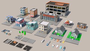 3D Low Poly Building Set