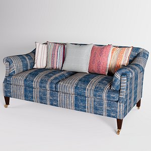 Winged Sofa with throw Pillows 3D model