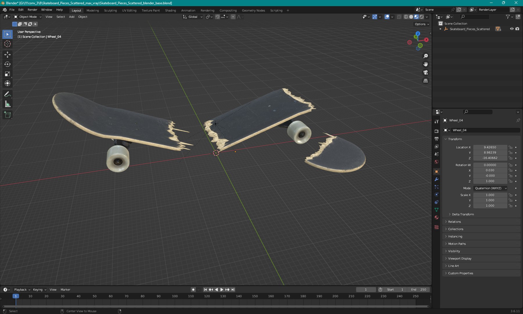 3D Skateboard Pieces Scattered Model - TurboSquid 2343076