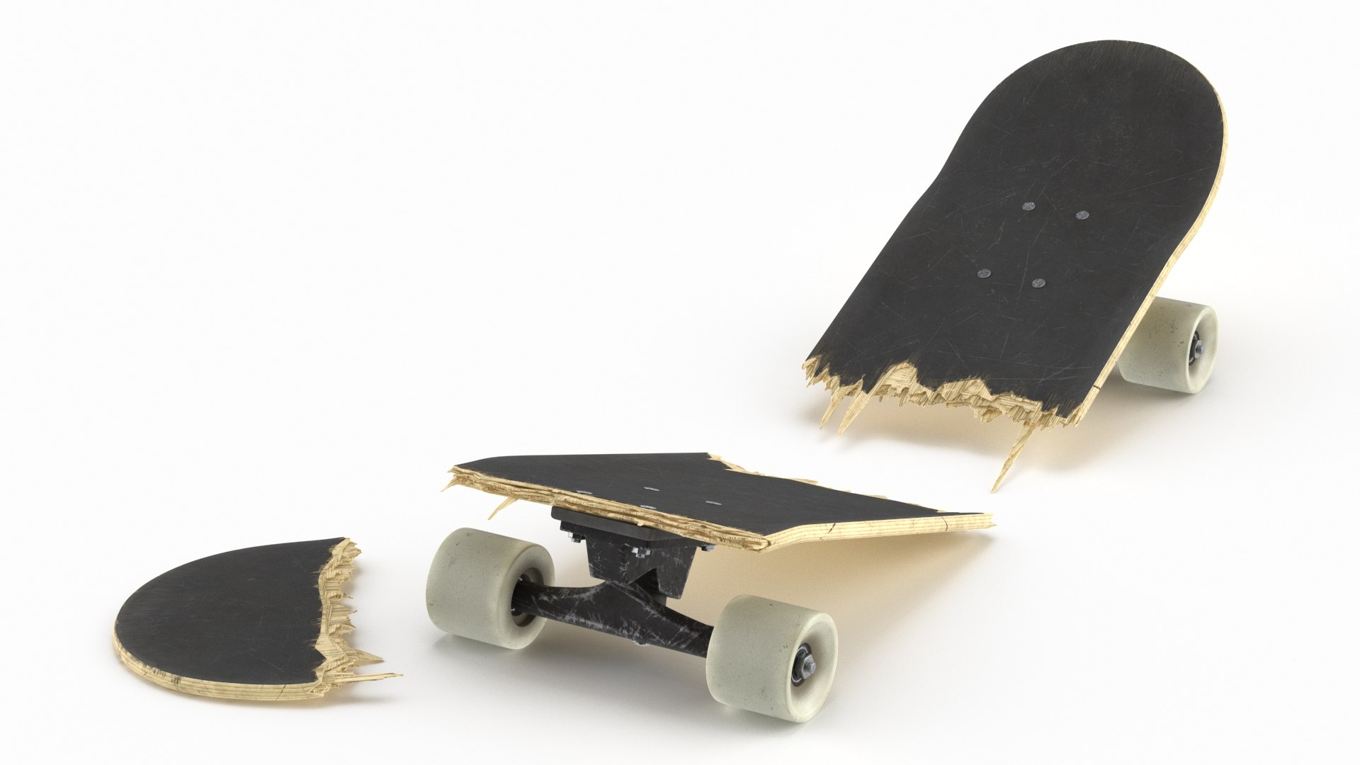 Skateboard Pieces Scattered 3D model preview
