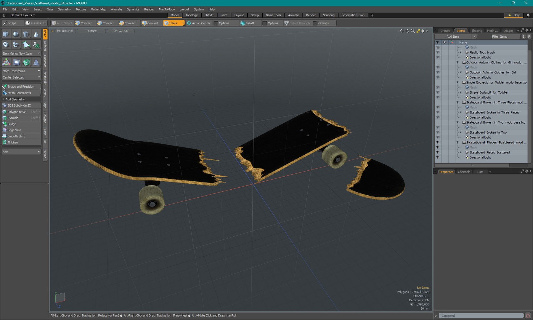 3D Skateboard Pieces Scattered Model - TurboSquid 2343076
