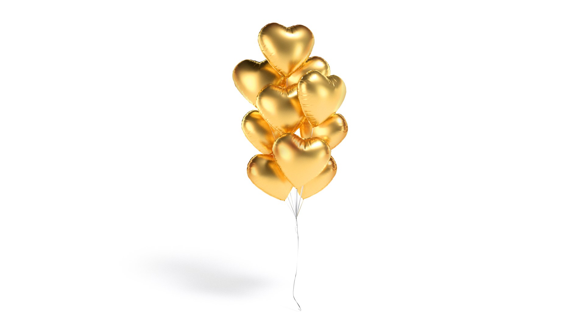3D Model Gold Heart Balloon Bouquet - Helium Foil Balls Bunch ...