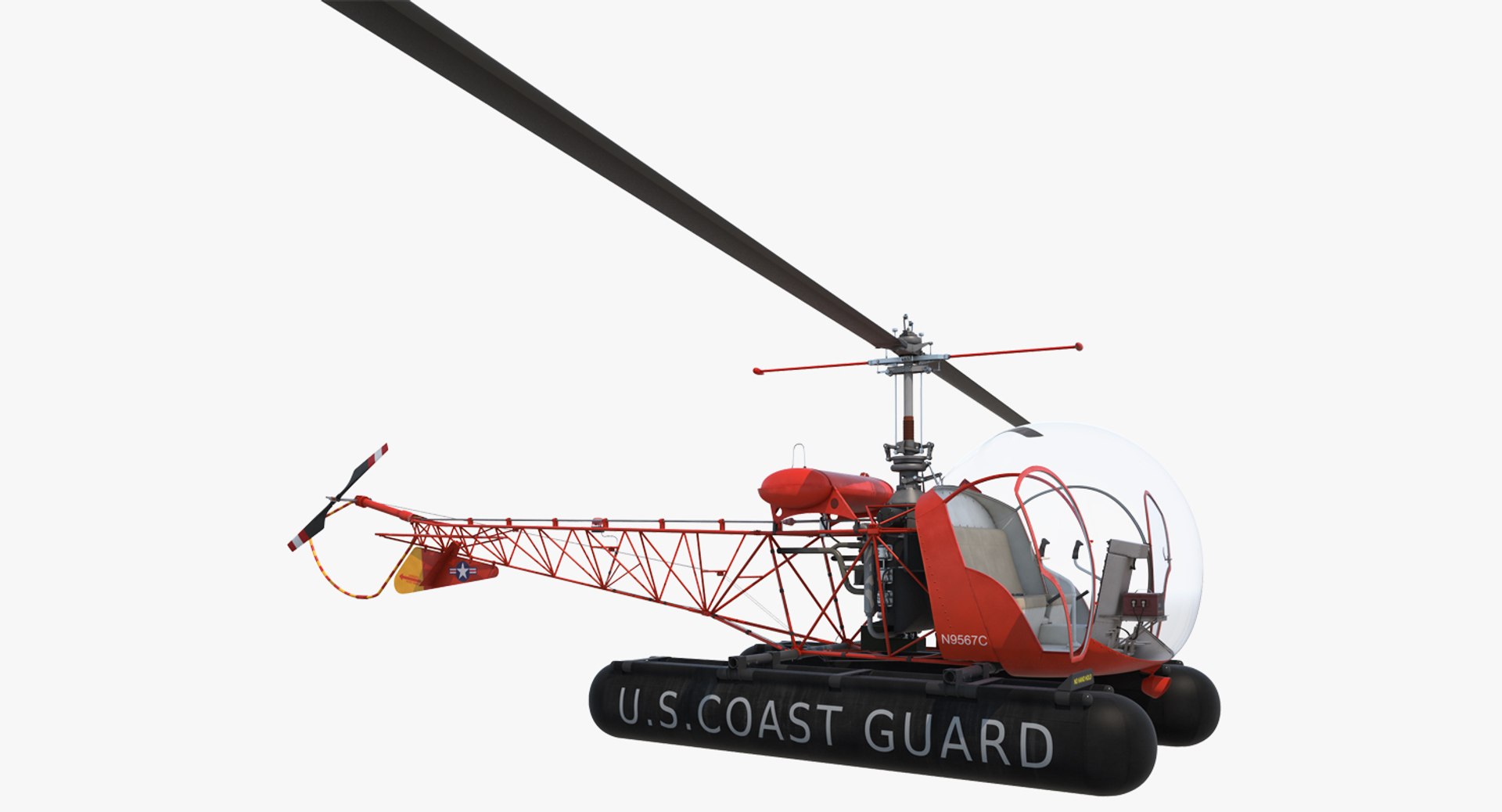 Bell 47 On Floats uscg Rigged 3D Model preview