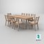 Realistic Wooden Dining Table with 8 Cushioned Chairs - PBR Textured Furniture 3D Model for Interior