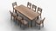 Realistic Wooden Dining Table with 8 Cushioned Chairs - PBR Textured Furniture 3D Model for Interior