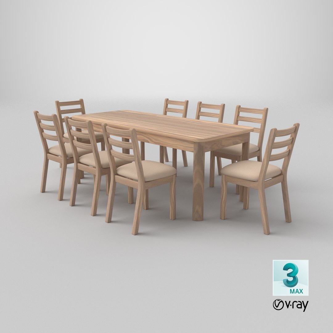 Realistic Wooden Dining Table with 8 Cushioned Chairs - PBR Textured Furniture 3D Model for Interior 3D https://p.turbosquid.com/ts-thumb/p7/R4PS5y/IK/stemcell_max_vray_render/png/1756091343/1920x1080/fit_q87/2d6bf30f677b8d9e993847670654f41734c5140b/stemcell_max_vray_render.jpg