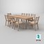 Realistic Wooden Dining Table with 8 Cushioned Chairs - PBR Textured Furniture 3D Model for Interior
