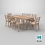 Realistic Wooden Dining Table with 8 Cushioned Chairs - PBR Textured Furniture 3D Model for Interior