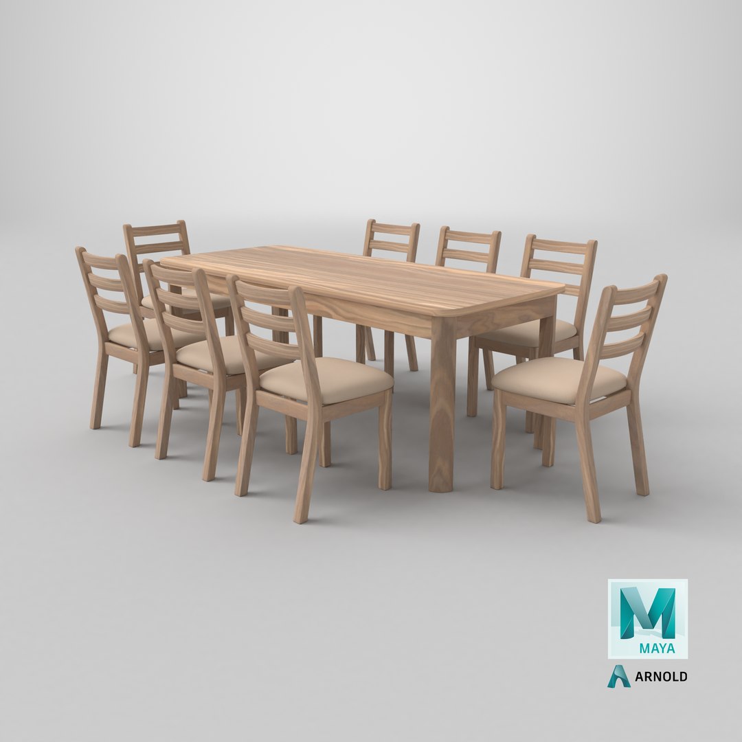 Realistic Wooden Dining Table with 8 Cushioned Chairs - PBR Textured Furniture 3D Model for Interior 3D https://p.turbosquid.com/ts-thumb/p7/R4PS5y/Zc/stemcell_maya_arnold_render/png/1756091335/1920x1080/fit_q87/66e847a8c9f89c92954a6c0ecd023d314f8402e5/stemcell_maya_arnold_render.jpg