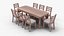 Realistic Wooden Dining Table with 8 Cushioned Chairs - PBR Textured Furniture 3D Model for Interior