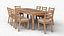 Realistic Wooden Dining Table with 8 Cushioned Chairs - PBR Textured Furniture 3D Model for Interior