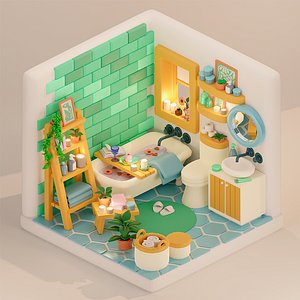 Isometric Bathroom Design for Unity Low-poly model