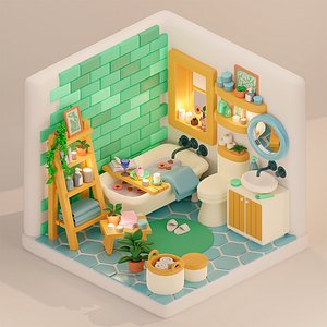 Isometric Bathroom Design for Unity Low-poly