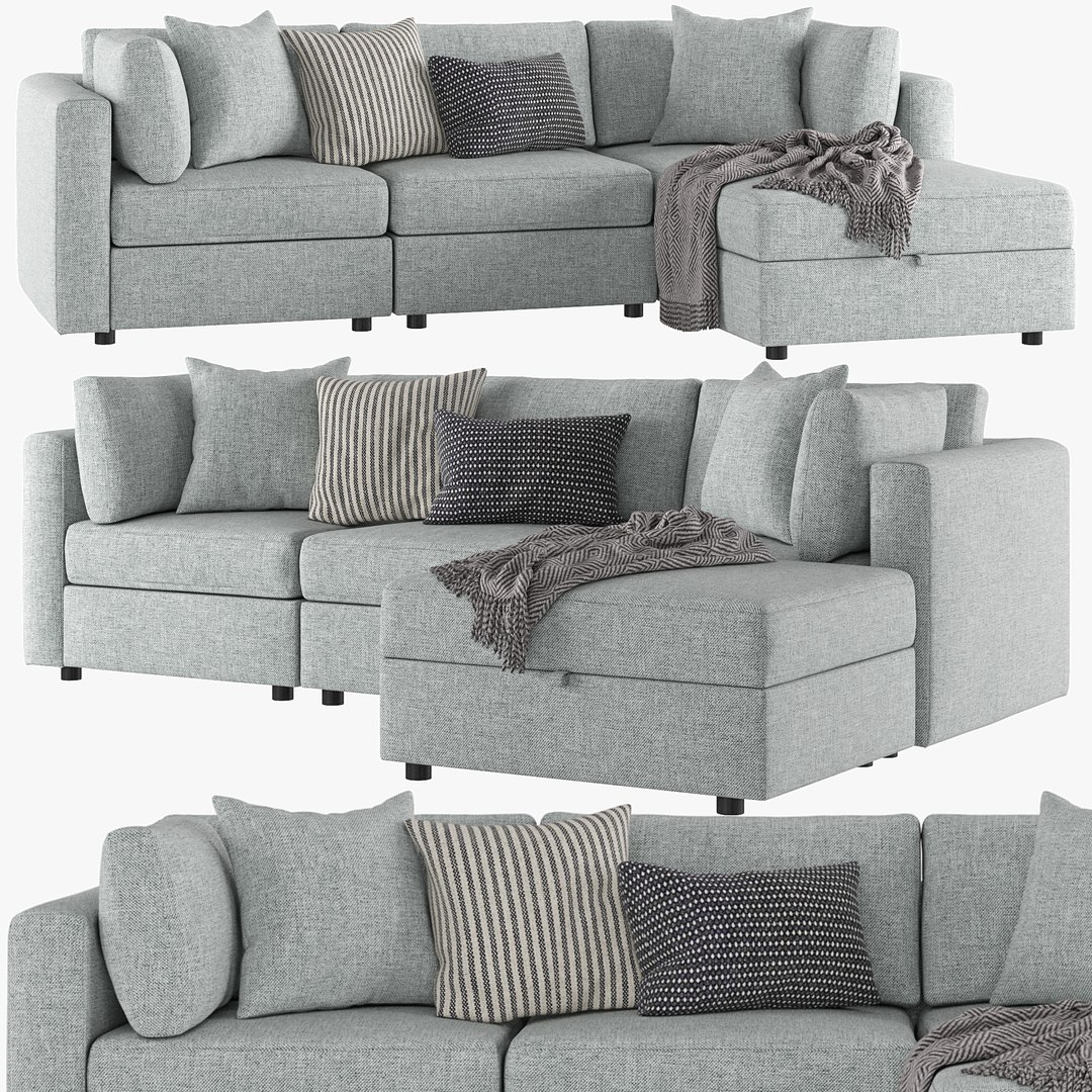 3D Modular Square Arm Upholstered 4-Piece Chaise Sectional Sofa ...