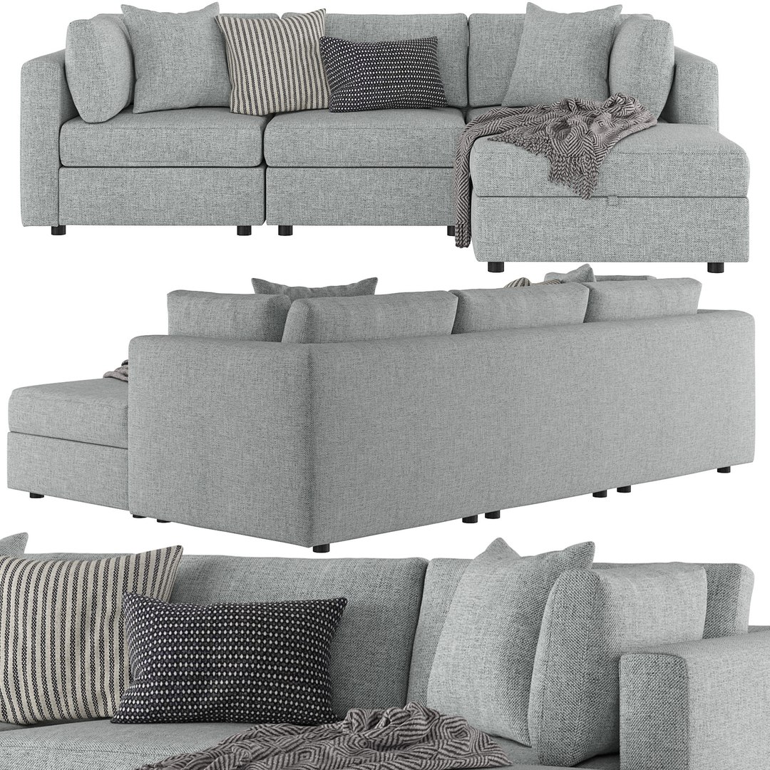 3D Modular Square Arm Upholstered 4-Piece Chaise Sectional Sofa ...