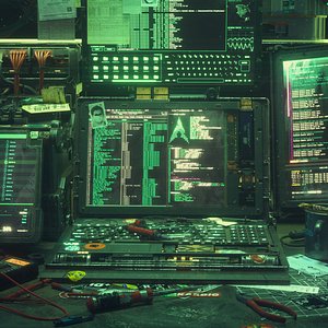 Cyberpunk Hacking Workspace