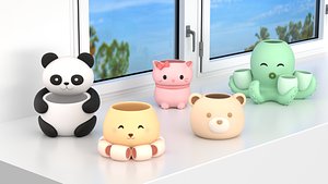 3D Cute Animal Planter STL Bundle Kawaii Succulent Pots model