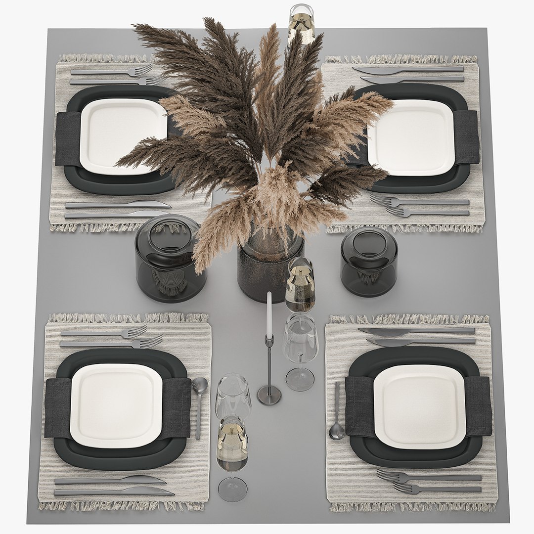 3D model Table Setting With A Bouquet Of dried reeds - TurboSquid 1909336