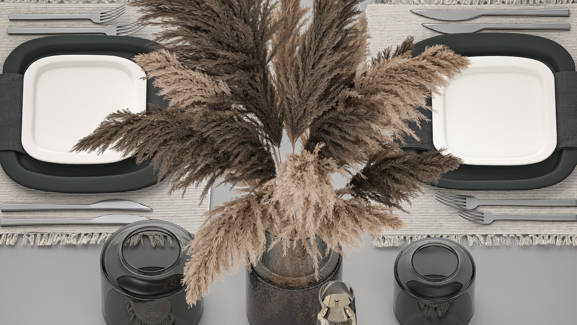 3D model Table Setting With A Bouquet Of dried reeds - TurboSquid 1909336