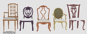 realistic antique chairs 3d model