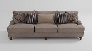 Realistic 3D Classic Fabric Sofa with Decorative Pillows
