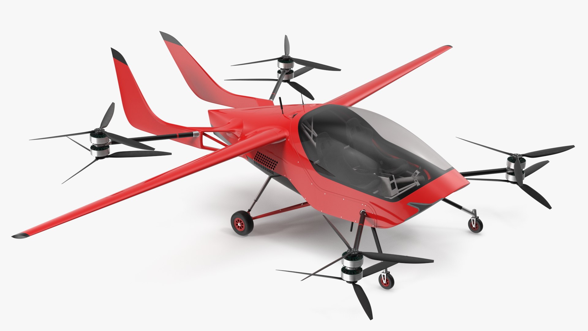 Personal Electric Aircraft Red Rigged for Cinema 4D 3D model preview