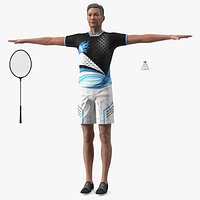Asian Elderly Man Badminton Style T-pose