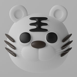 3D Cartoon Cute White Tiger Head