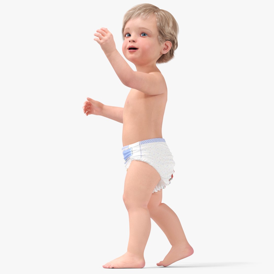 Boy Aged 1 Year in Diaper Rigged 3D model preview