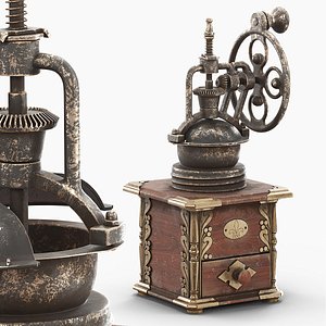 Vintage Manual Coffee Mill with Patina Finish Brown Used