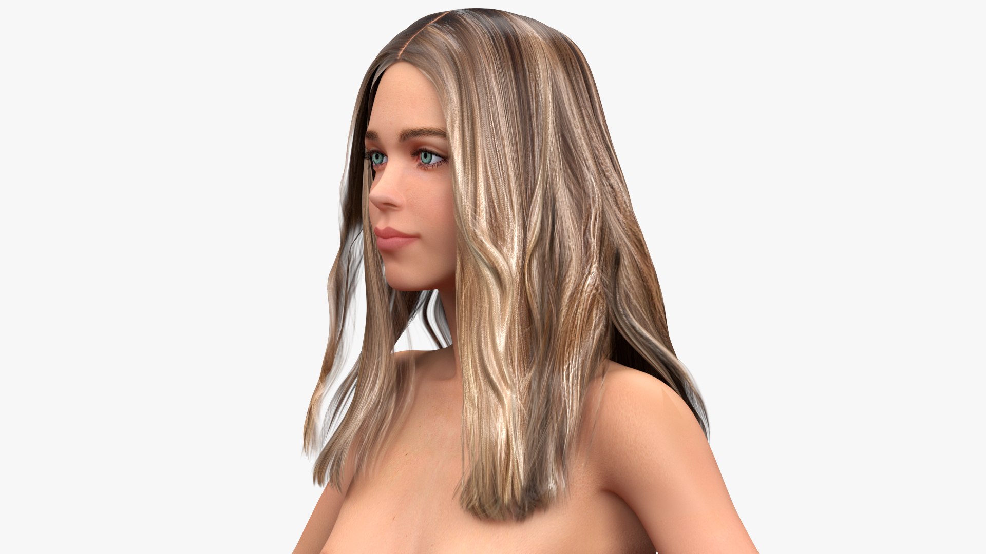 Caucasian Naked Woman T-pose 3D model preview